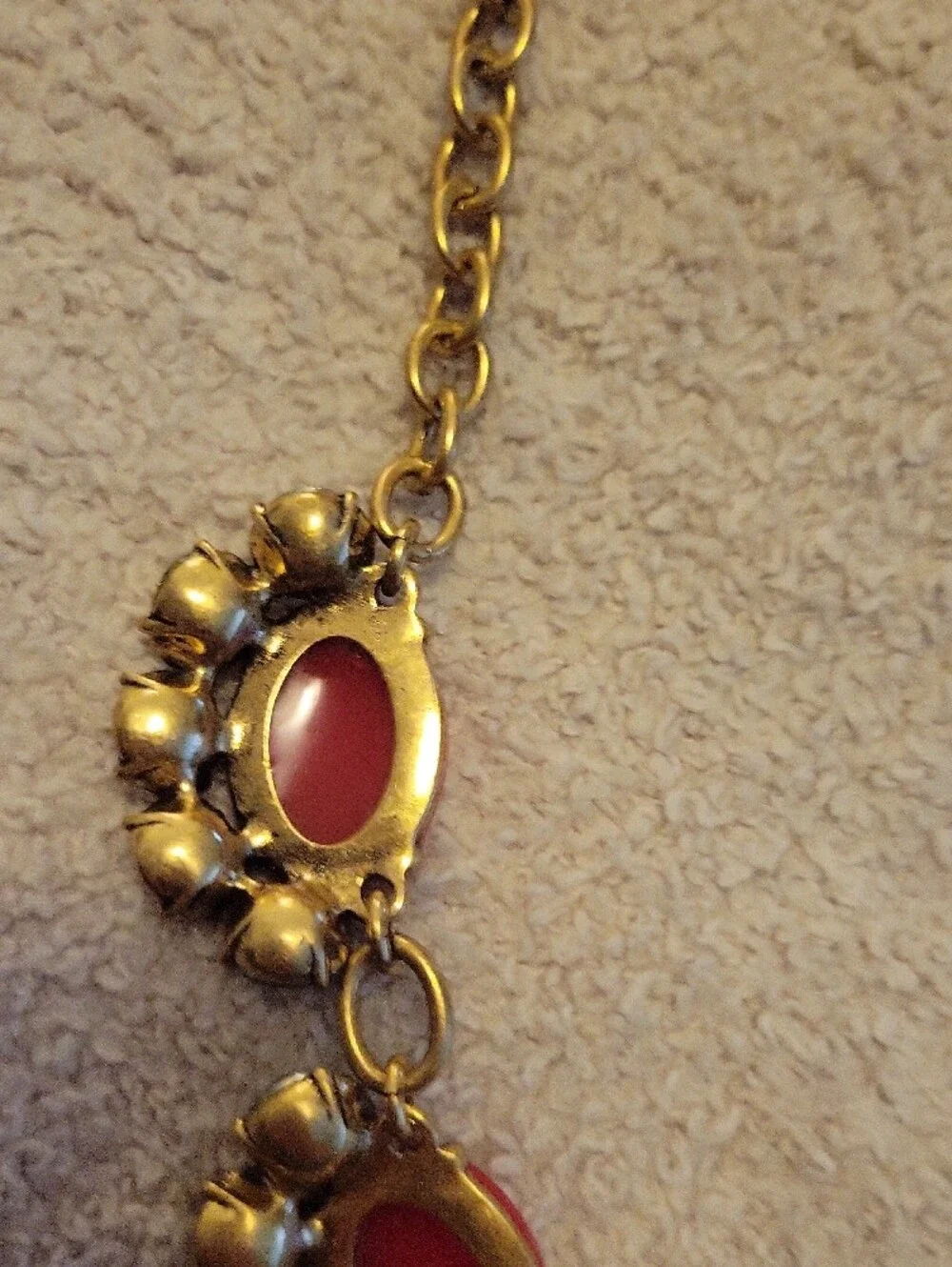 Stella & Dot Gold-Tone Necklace with Pink Cabochons and Clear Crystals